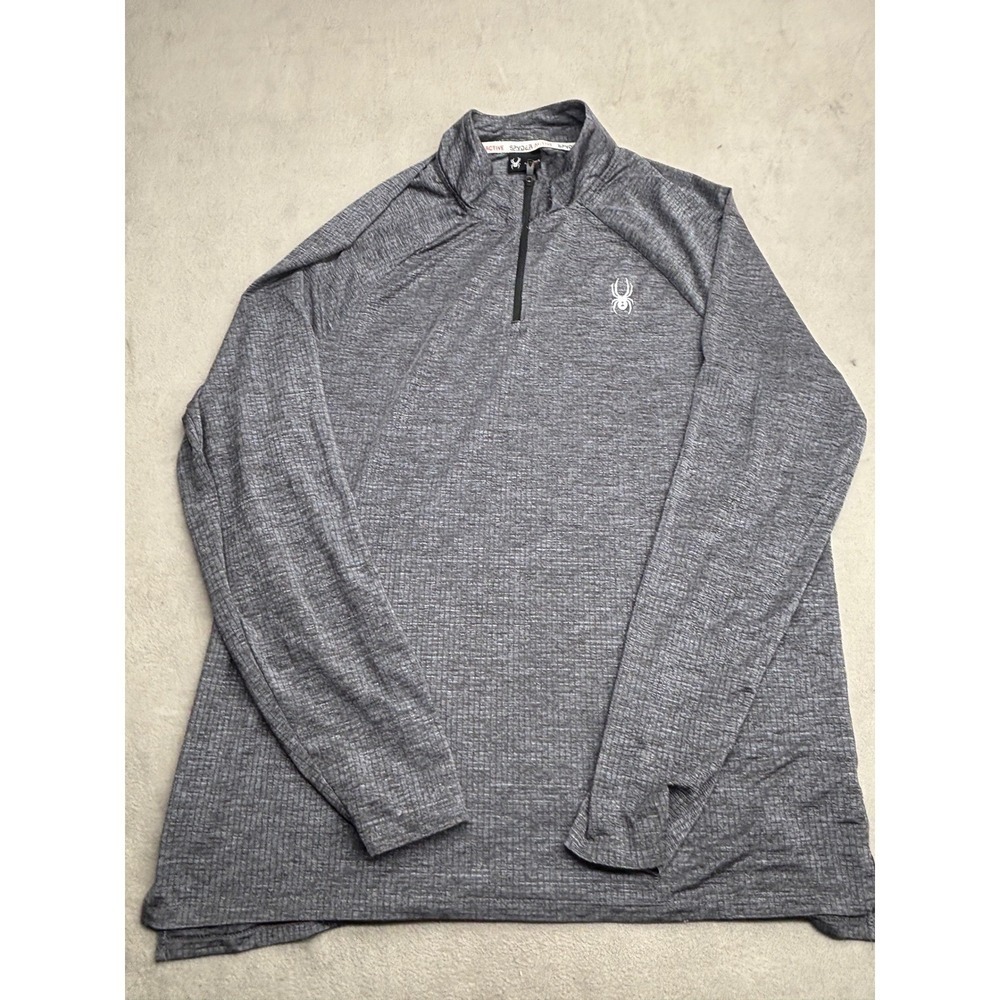 Spyder Active Mens XL Gray Quarter Zip Pullover Thumbhole Performance Shirt